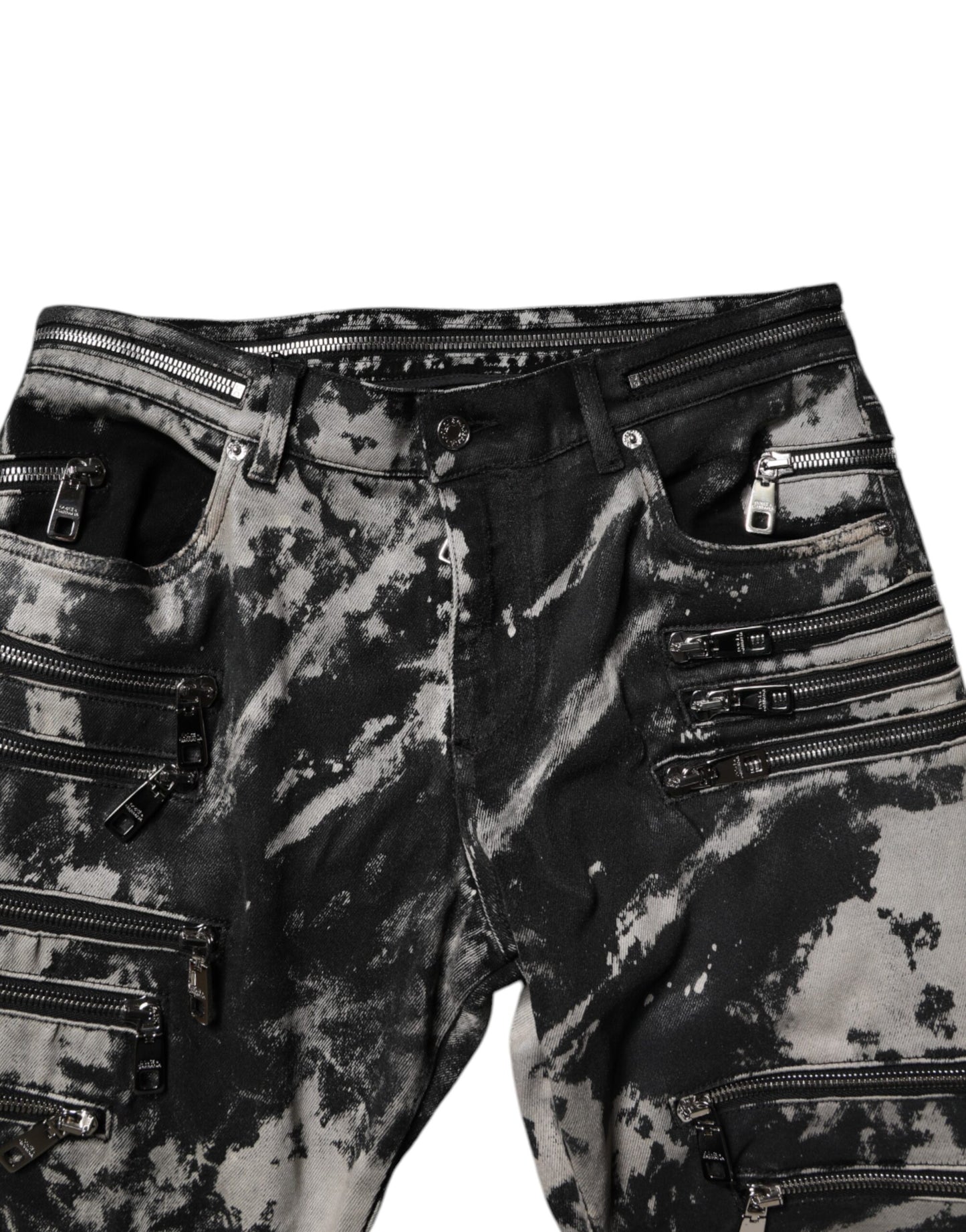 Dolce & Gabbana – Schwarze Skinny-Jeans aus Baumwolle mit Batikmuster und Reißverschluss