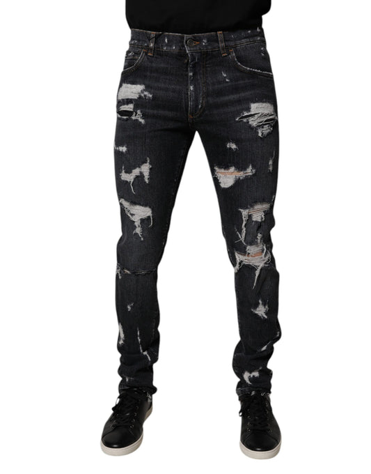 Dolce & Gabbana Schwarze Skinny-Jeans aus zerfetzter Baumwolle für Herren