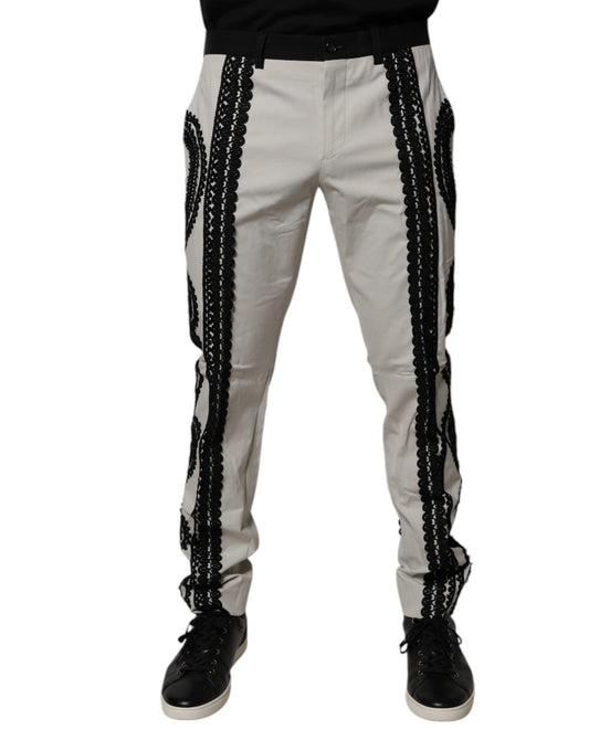 Dolce & Gabbana – Weiße, formelle Hose mit Spitzenbesatz und mittlerer Taille