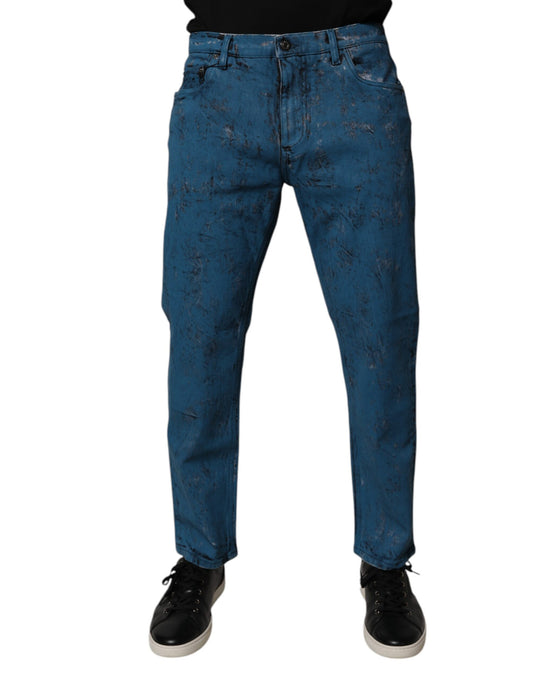 Dolce & Gabbana – Blaue Skinny-Jeans aus Baumwolle mit Batikmuster für Herren