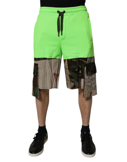 Dolce & Gabbana Grüne Patchwork-Camouflage-Cargo-Shorts für Herren