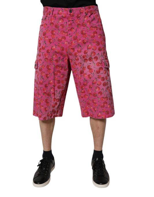 Dolce & Gabbana – Cargo-Shorts aus Baumwolle mit Kirschprint in Rosa
