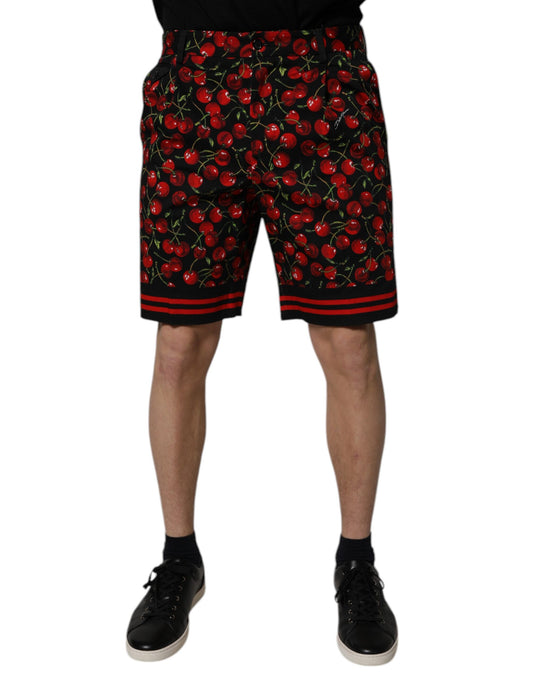 Dolce & Gabbana – Bermudashorts aus Baumwolle mit schwarzem und rotem Kirschdruck