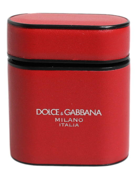 Dolce & Gabbana – Airpods-Hülle mit Klapphalter und Logo-Print aus rotem Kalbsleder