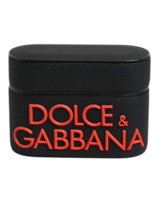 Dolce & Gabbana – Airpods-Hülle aus Silikon mit geprägtem Logo in Schwarz und Orange