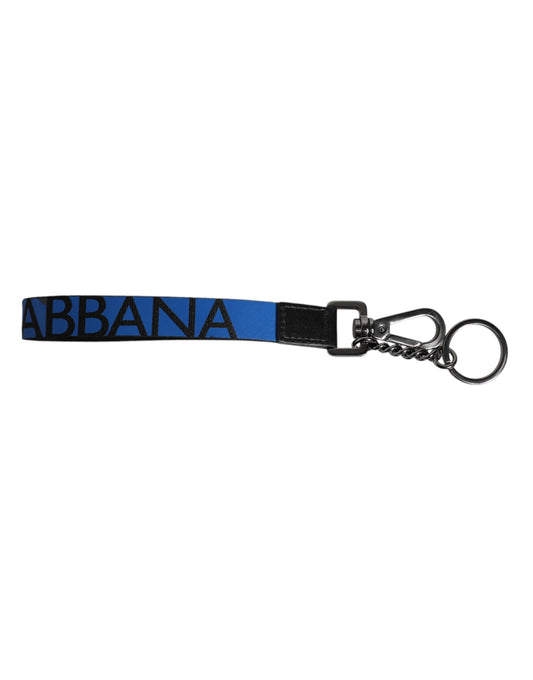 Dolce & Gabbana Blaues Logo Nylon Silber Messing Herren Halter Schlüsselanhänger