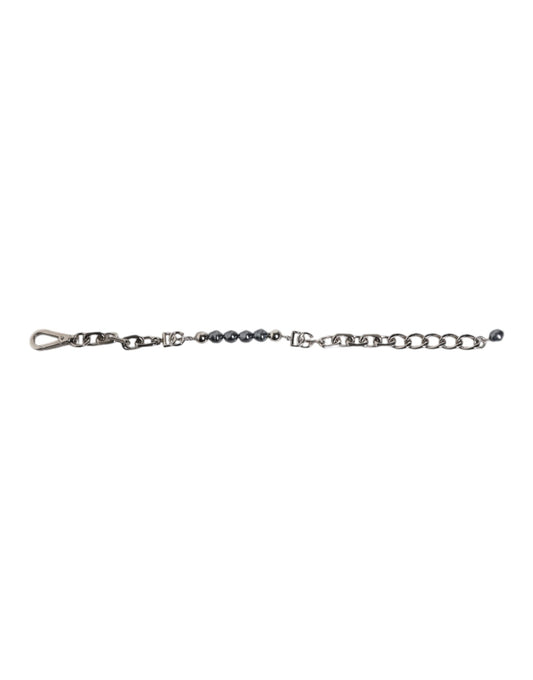 Dolce & Gabbana Silberfarbenes Kettenarmband mit Karabinerverschluss und grauen Perlen