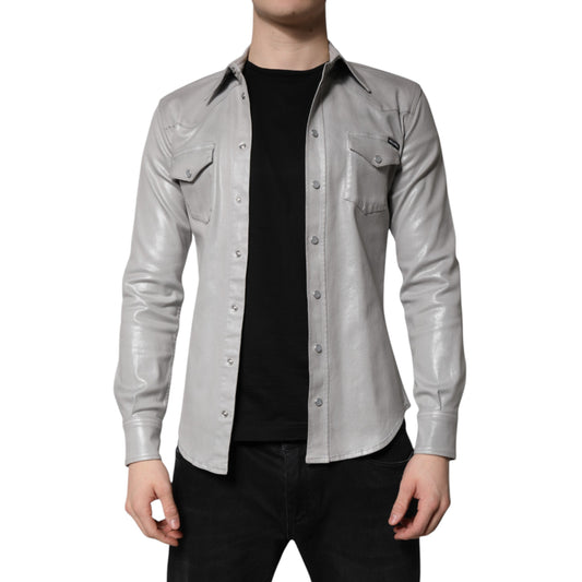 Dolce & Gabbana – Button-Down-Hemd aus Baumwolle in Metallic-Grau