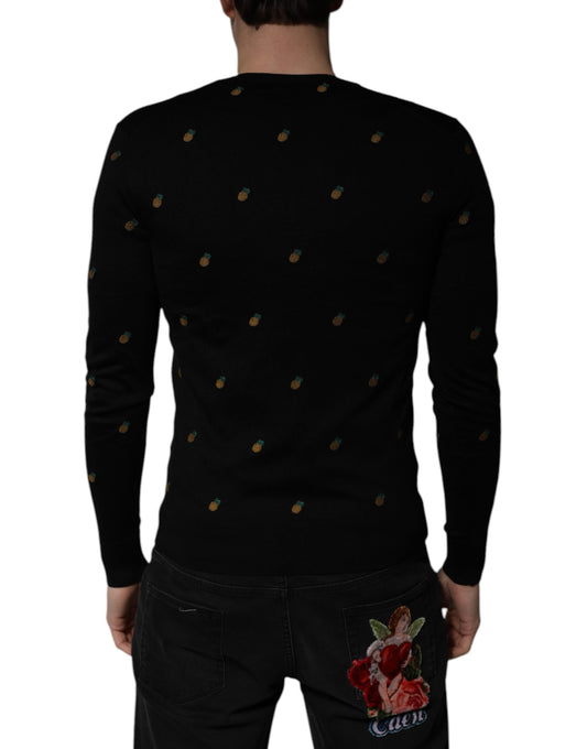 Dolce & Gabbana – Schwarzer Pullover mit Rundhalsausschnitt und Ananas-Print