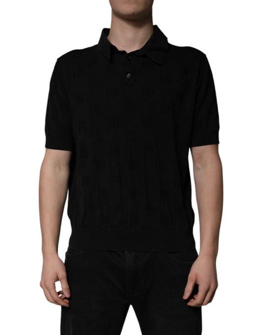 Dolce & Gabbana – Schwarzes Polo-T-Shirt aus Seide mit Kragen