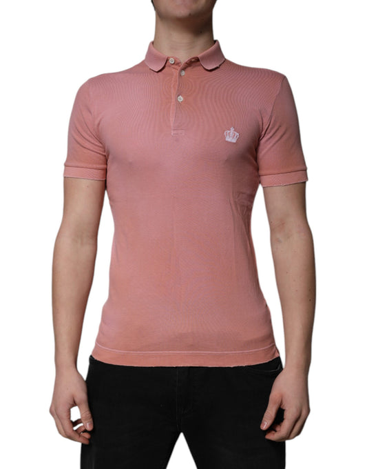 Dolce & Gabbana – Poloshirt aus Baumwolle mit Kronenkragen in Rosa