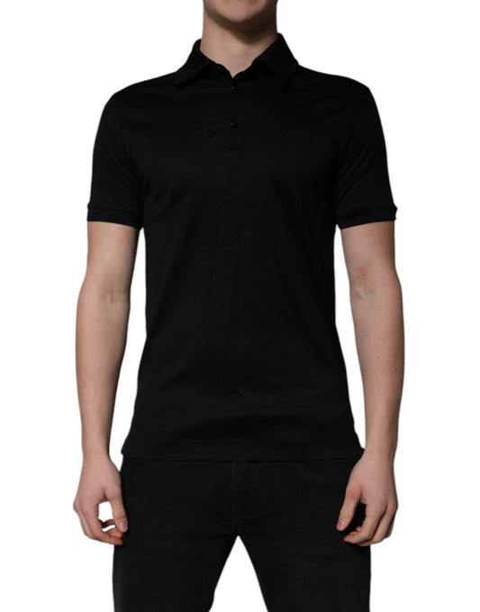 Dolce & Gabbana – Schwarzes Polo-T-Shirt aus Baumwolle mit Kragen