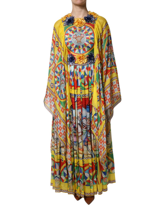 Dolce & Gabbana – Mehrfarbiges Kaftan-Twillkleid mit Carretto-Print