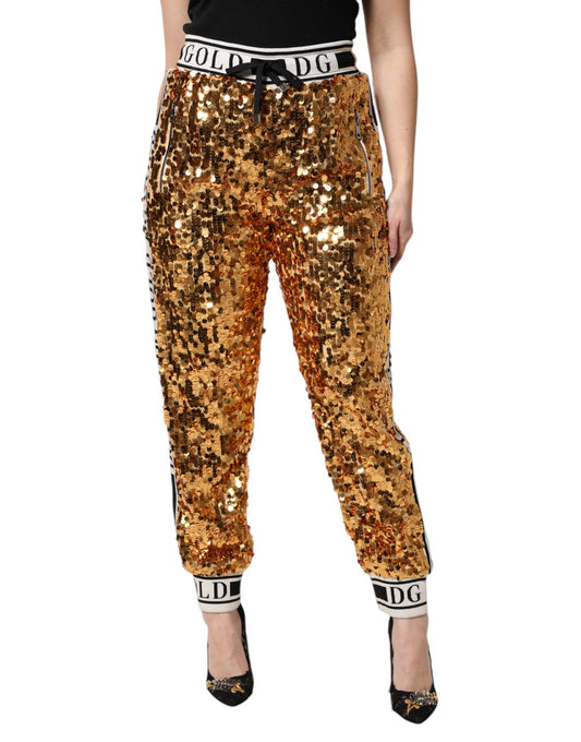 Dolce & Gabbana – Jogginghose mit Pailletten und DG-Logo in Metallic-Gold