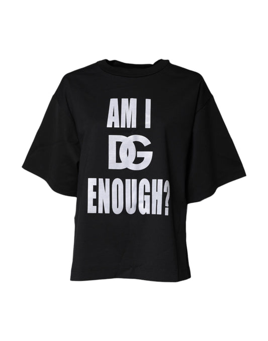 Dolce & Gabbana – Schwarzes T-Shirt aus bedruckter Baumwolle mit Rundhalsausschnitt