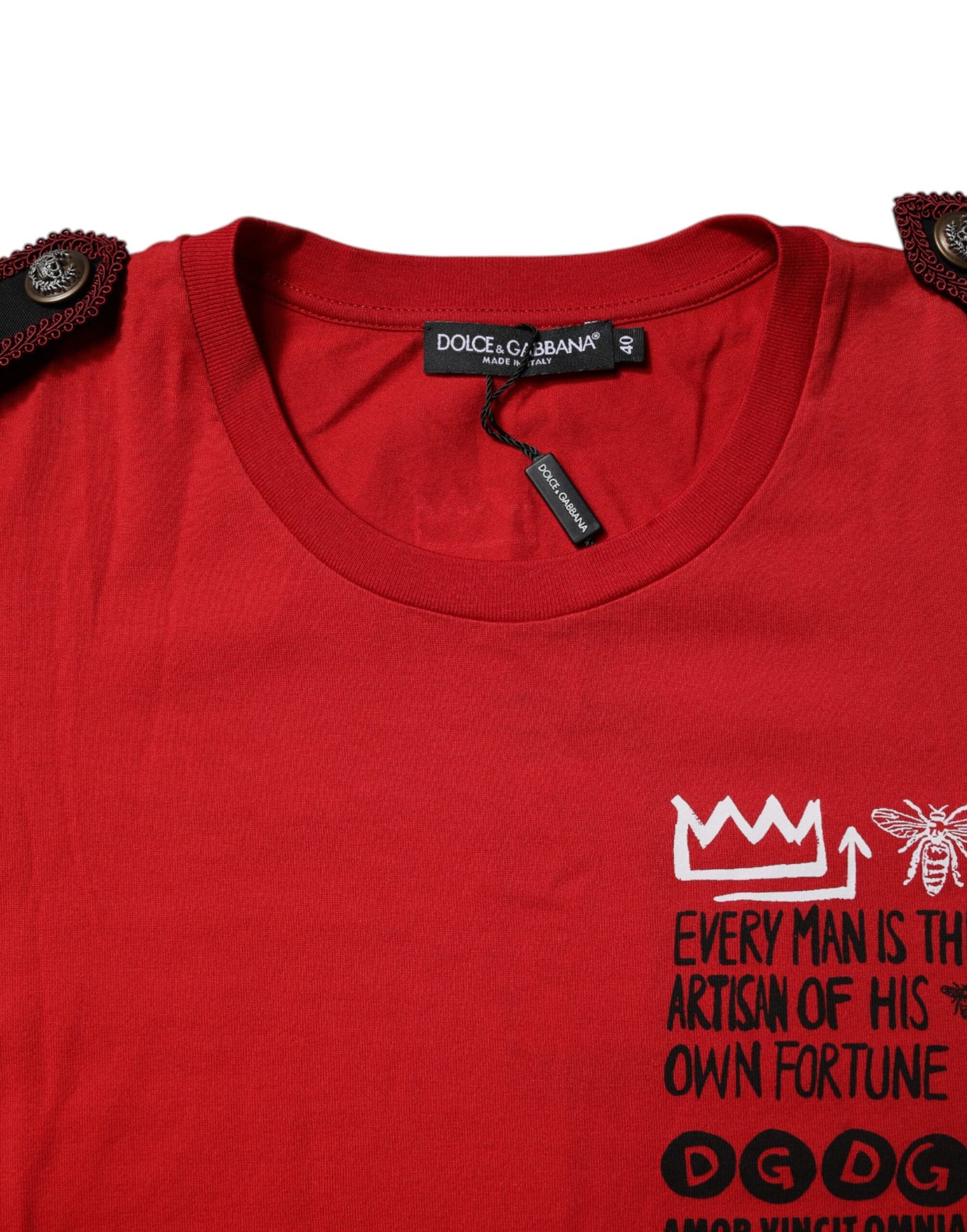 Dolce & Gabbana – Rotes Baumwoll-T-Shirt mit Rundhalsausschnitt und grafischem Print