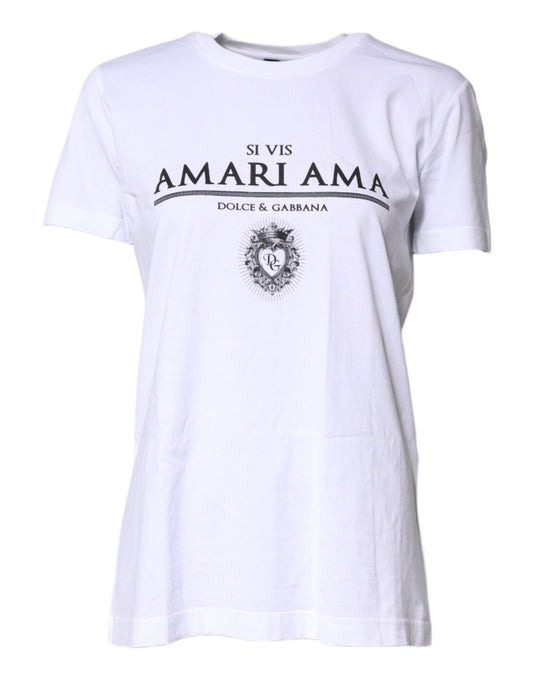 Dolce & Gabbana – Weißes, bedrucktes T-Shirt mit Rundhalsausschnitt aus Baumwolle