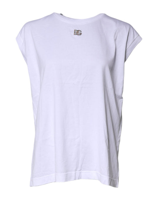 Dolce & Gabbana Weißes ärmelloses Tanktop aus Baumwolle mit Rundhalsausschnitt