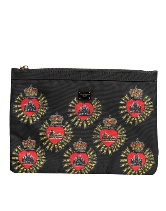 Dolce & Gabbana – Clutch-Tasche „Sacred Heart“ aus Nylon in Schwarz und Rot