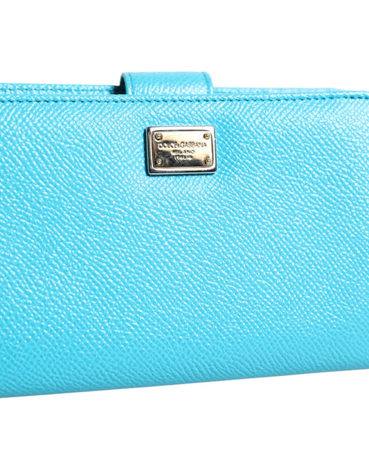 Dolce & Gabbana Hellblaue, zweifach faltbare Clutch aus Leder im Kontinentalstil