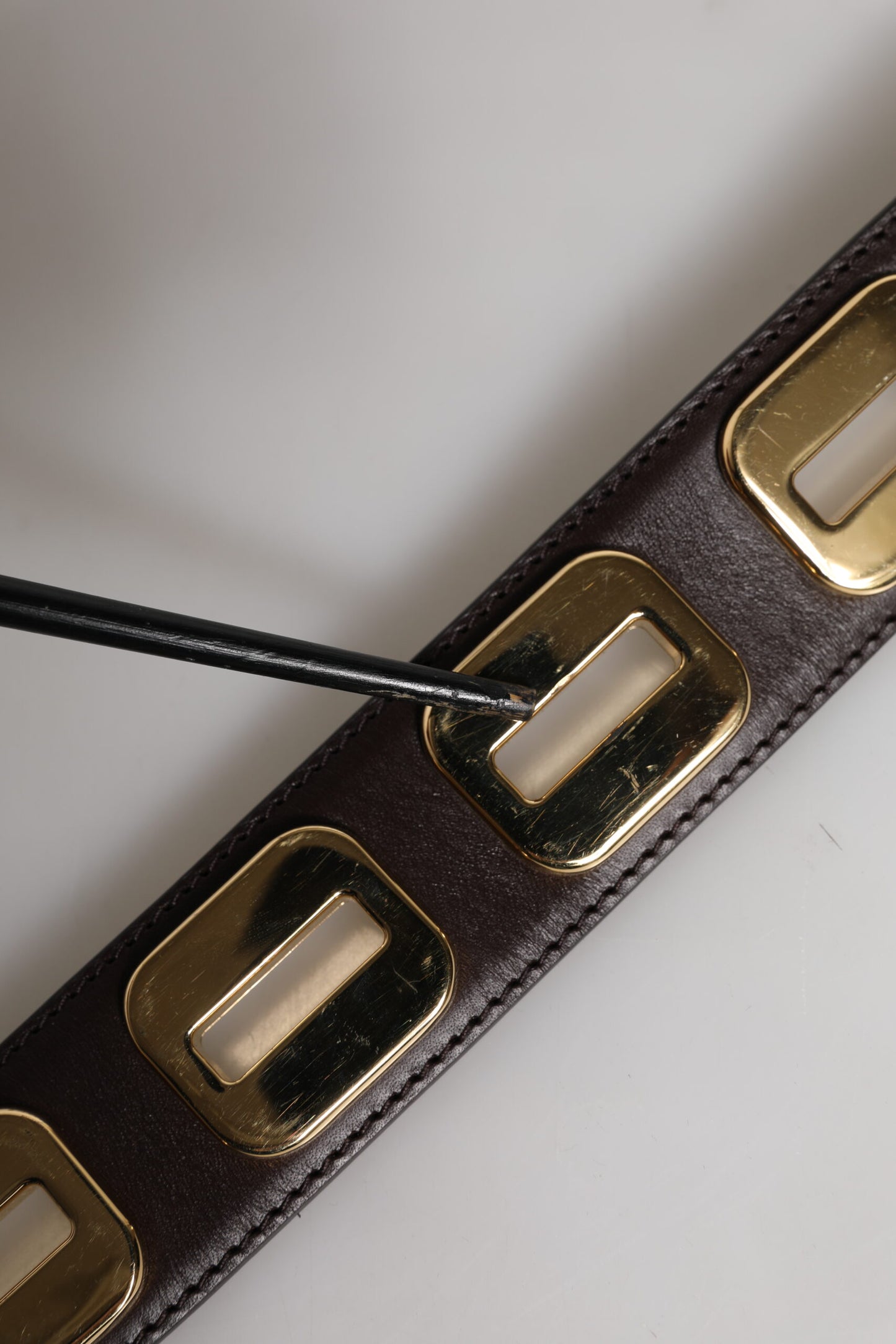 Dolce & Gabbana Dark Brown Leather Gold Rotating Buckle Belt