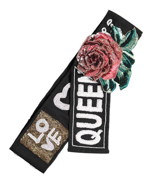 Dolce & Gabbana – Schwarzer, mehrfarbig verzierter Taillengürtel aus Stretch