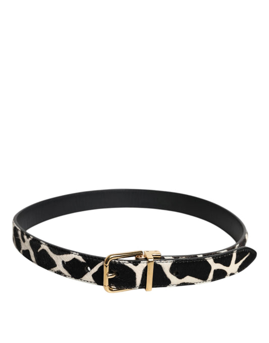 Dolce & Gabbana Braun-weißer Ponyledergürtel mit Metallschnalle