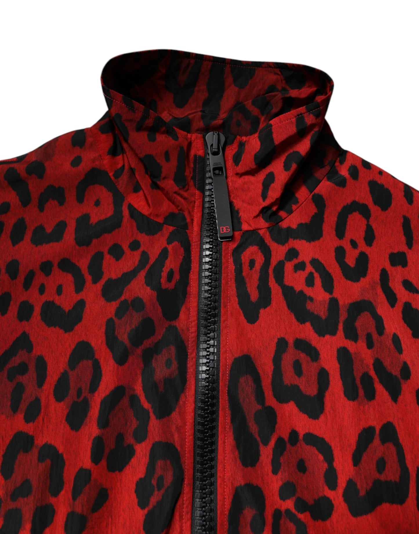 Dolce & Gabbana – Bomberjacke aus Nylon mit durchgehendem Reißverschluss und rotem Leopardenmuster
