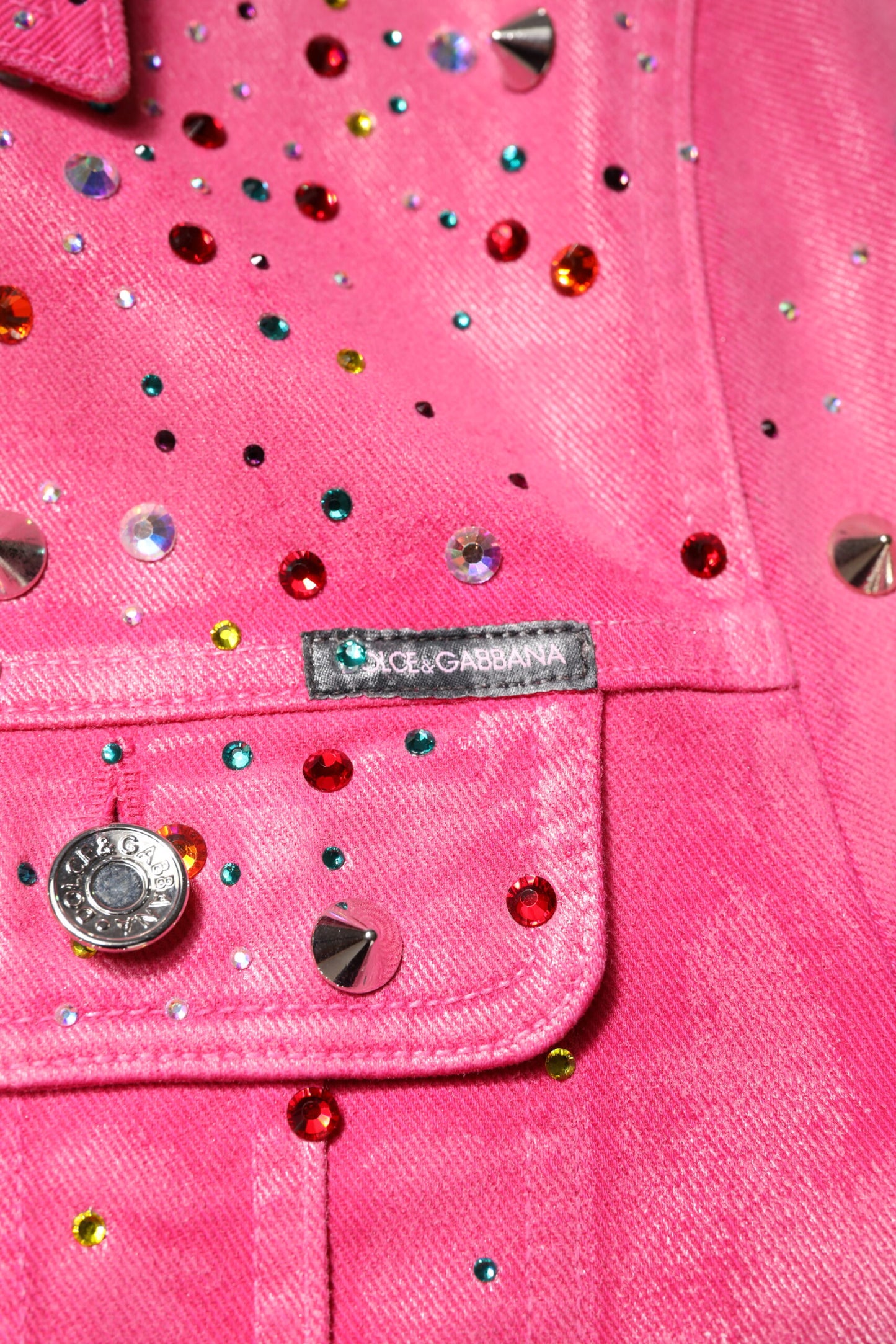 Dolce & Gabbana – Jeansjacke aus Baumwolle mit rosa Kristallverzierung