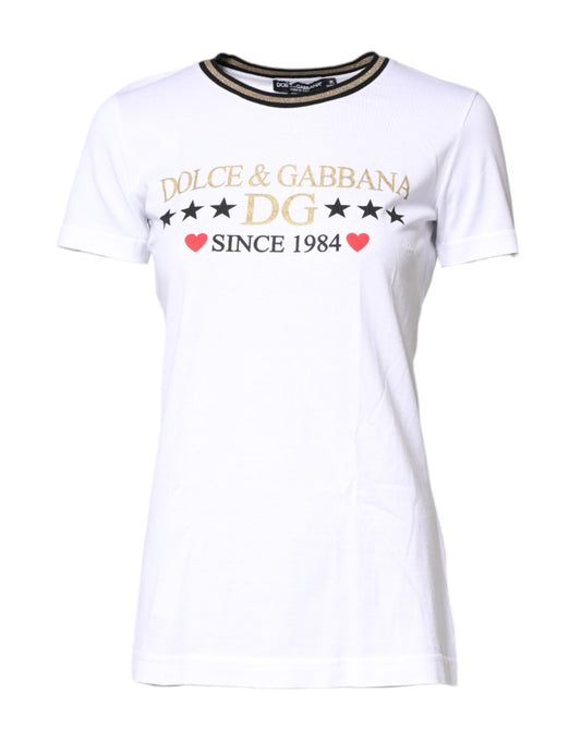 Dolce & Gabbana – Weißes Baumwoll-T-Shirt mit Rundhalsausschnitt und grafischem Print