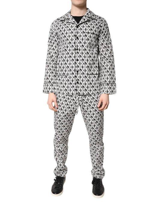 Dolce & Gabbana Pyjama-Set aus Baumwolle mit DG-Print, Schwarz/Weiß