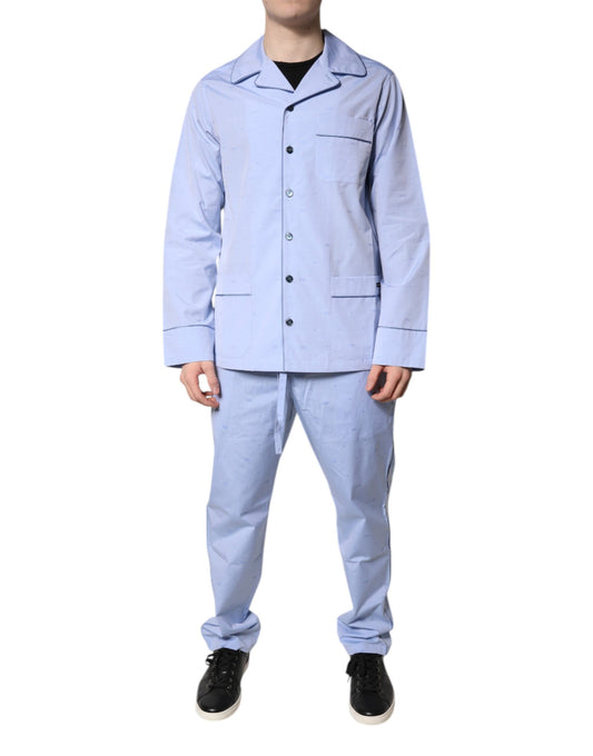 Dolce & Gabbana Hellblaues Pyjama-Set aus Baumwolle mit DG-Logo für Herren