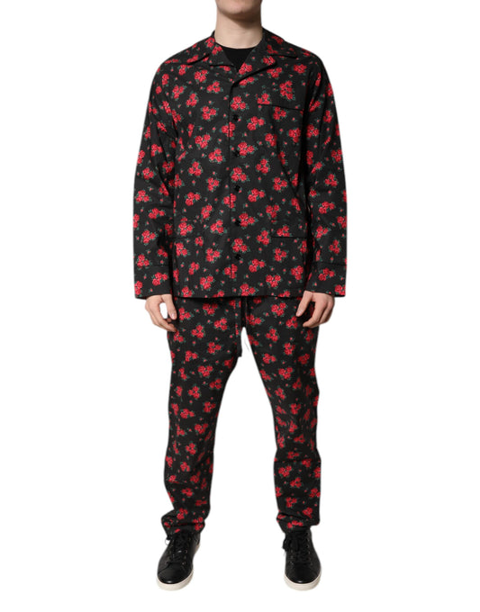 Dolce & Gabbana – Schwarzer Pyjama aus Baumwolle mit Blumendruck für Herren