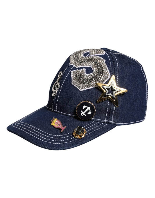 Dolce & Gabbana – Baseballkappe mit blauer Kristallverzierung