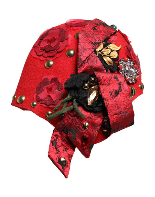 Dolce & Gabbana – Hut mit roter Kristall- und Goldrosenbrosche