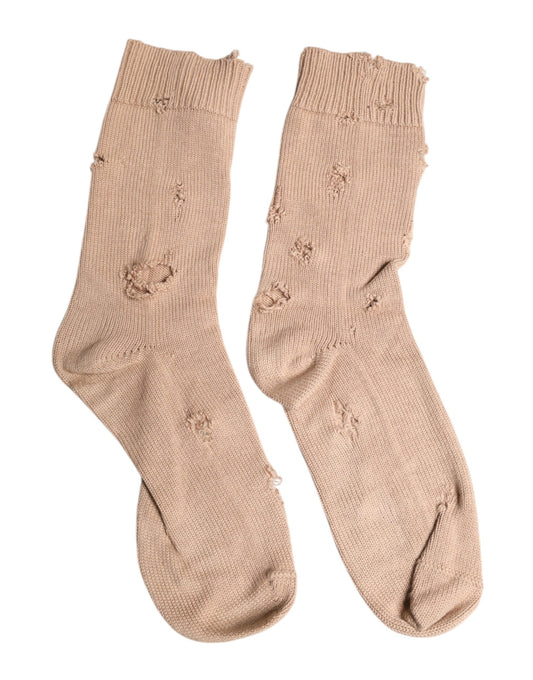 Dolce & Gabbana Beige Solid Stretch Mid Calf Herrensocken
