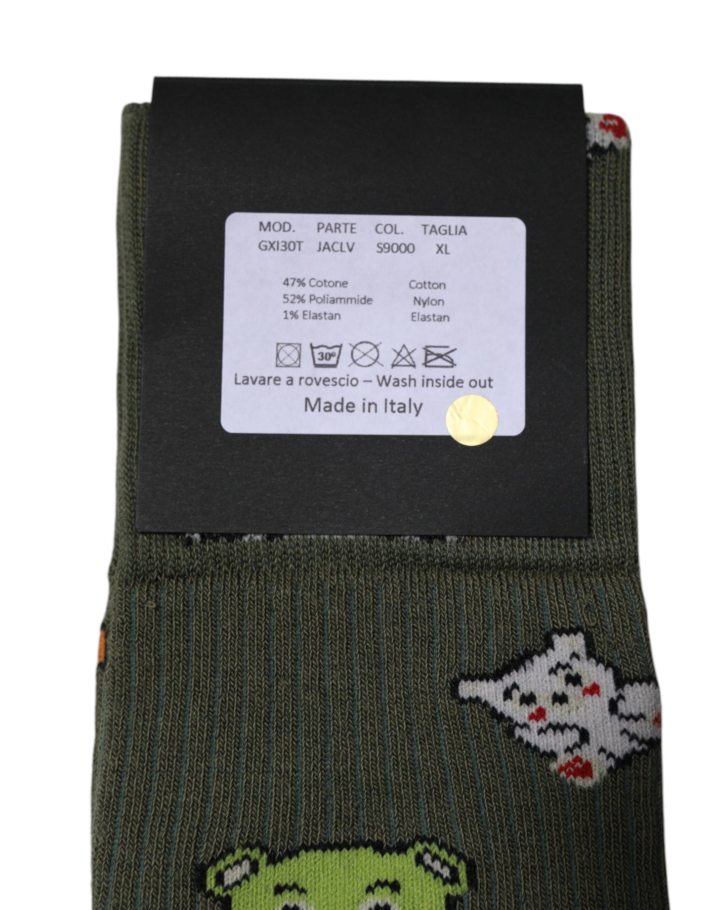 Dolce & Gabbana – Wadenlange Socken aus grünem Nylon mit DG-Bären-Print