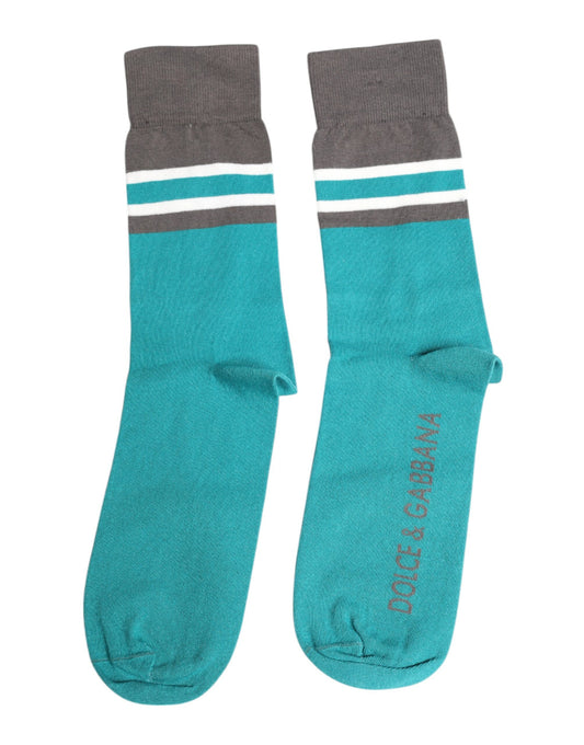 Dolce & Gabbana – Wadenlange Stretch-Socken mit DG-Logo in Grün und Grau