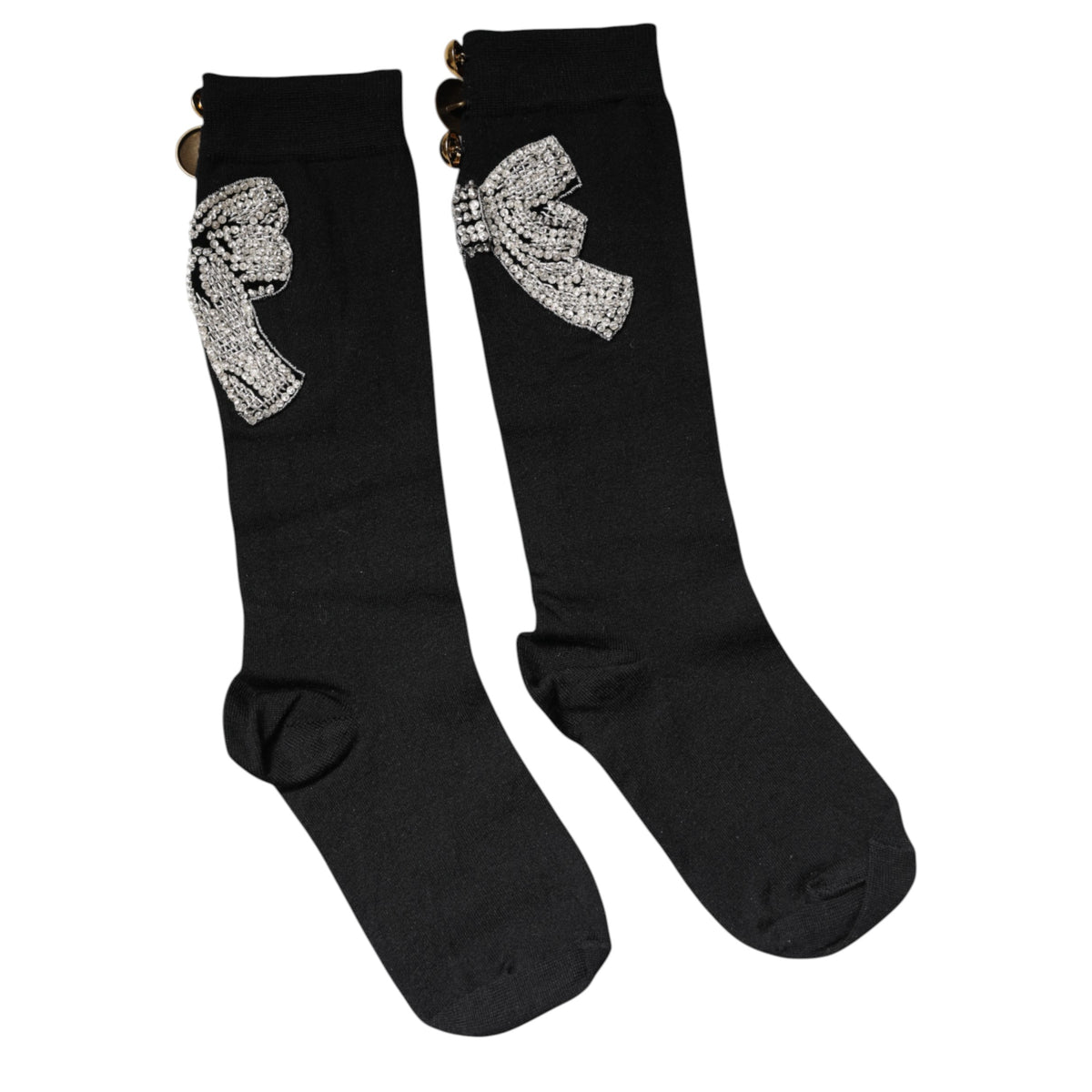 Dolce & Gabbana – Schwarze Stricksocken mit Blumen- und Kristallverzierung