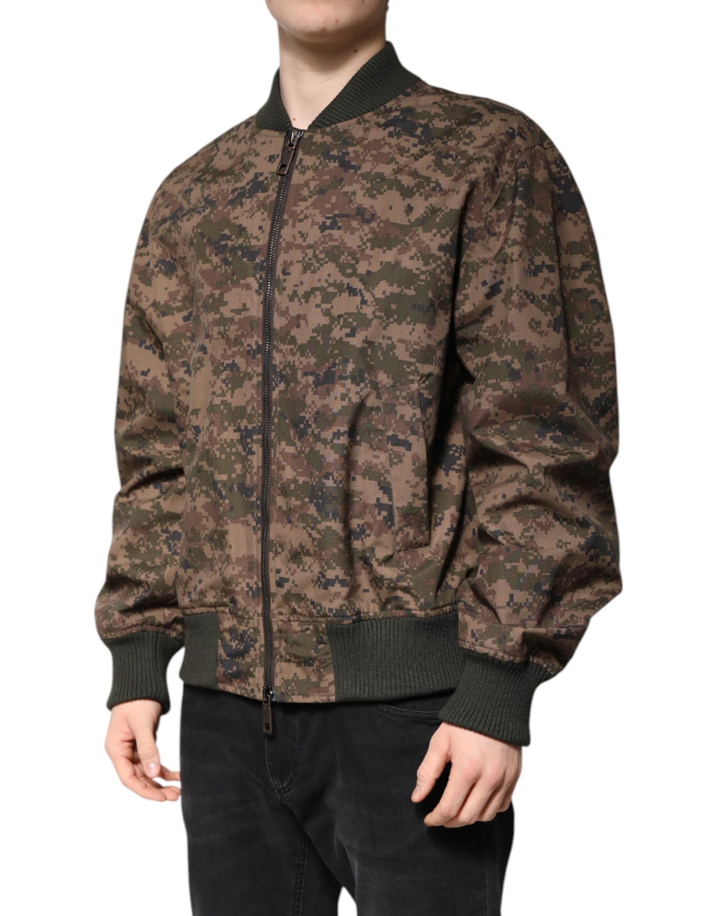 Dolce & Gabbana – Braune Camouflage-Bomberjacke mit durchgehendem Reißverschluss