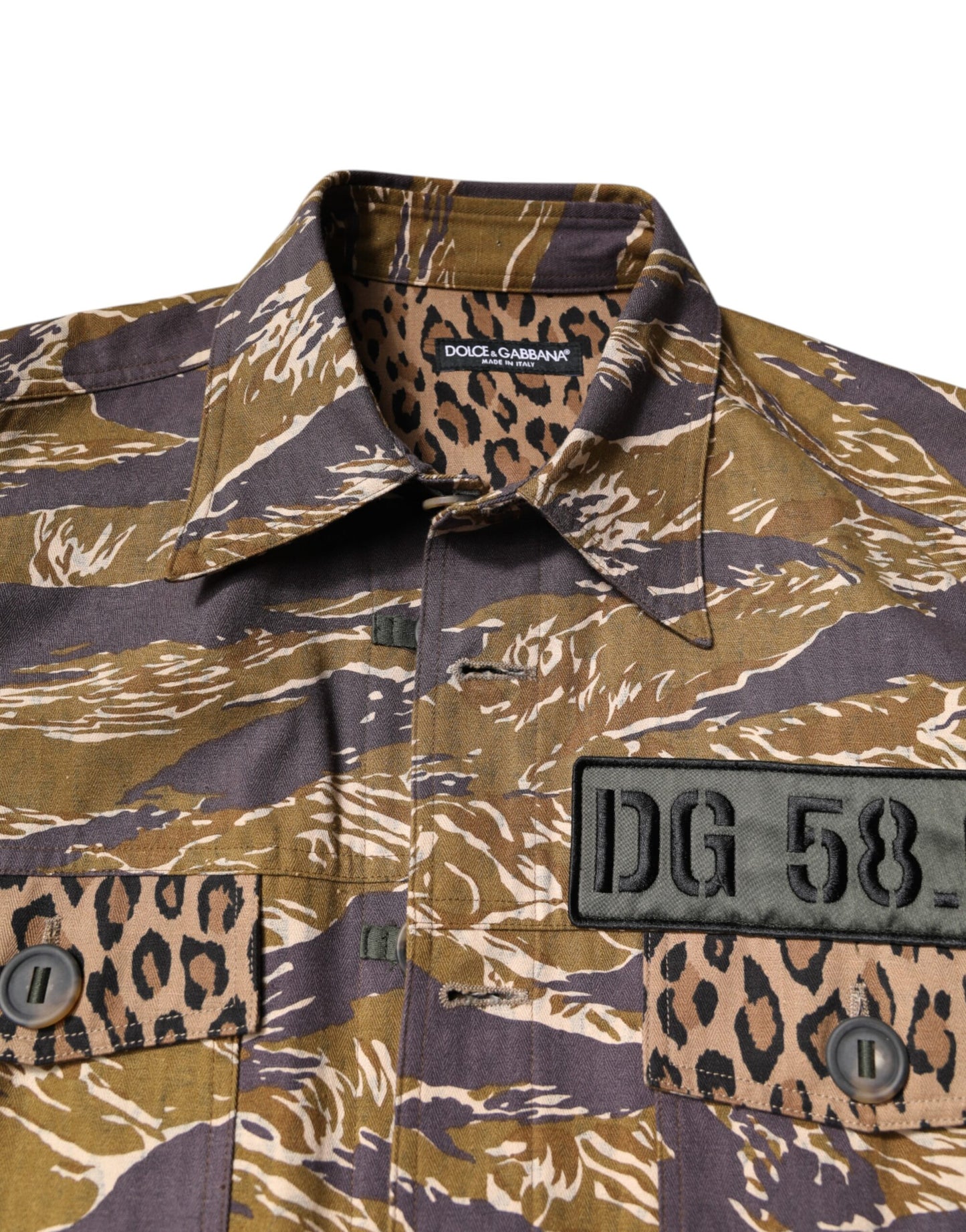Dolce & Gabbana – Braune Manteljacke aus Baumwolle mit Leopardenmuster und Kragen