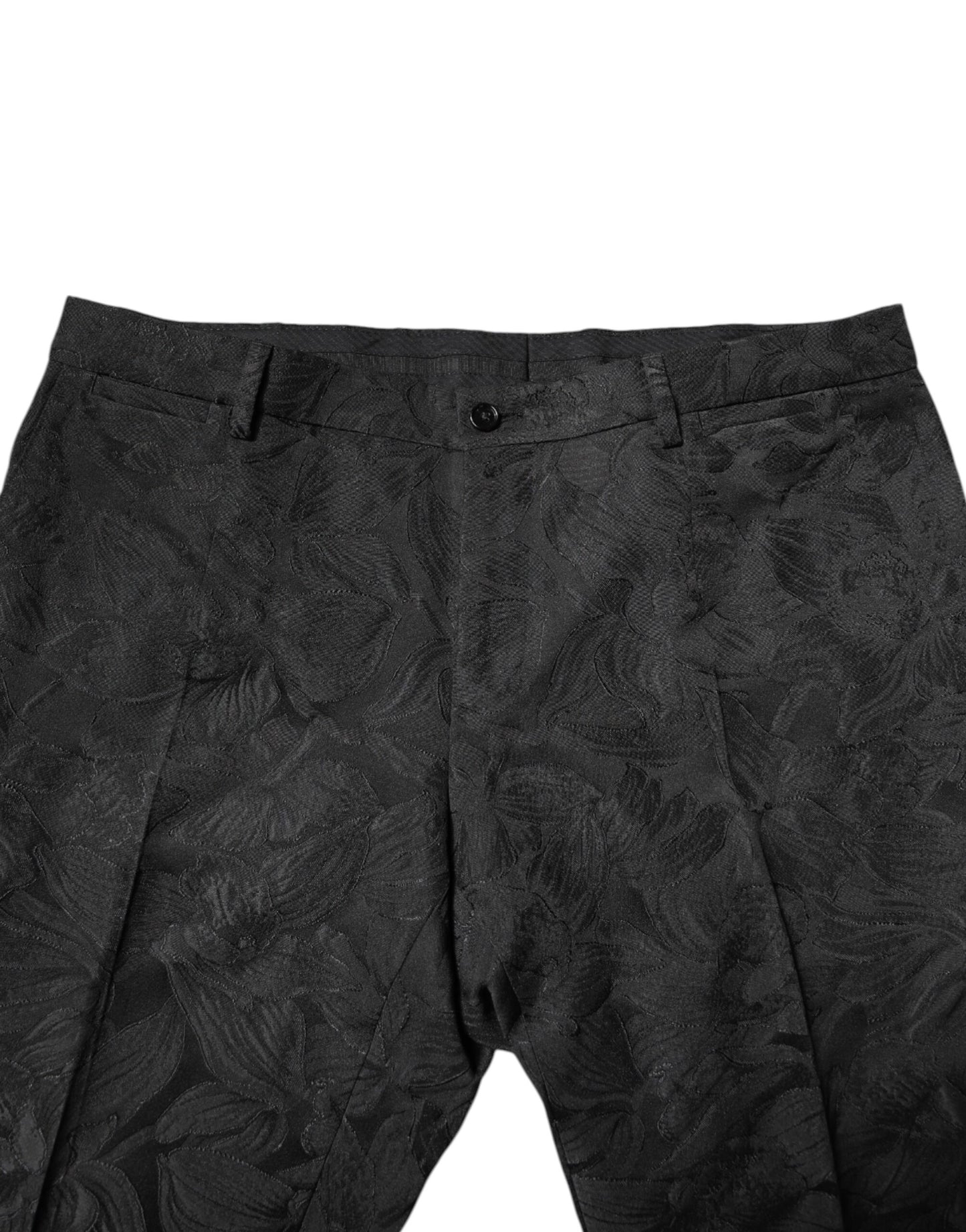 Dolce & Gabbana – Schwarzer, zweiteiliger Anzug aus Polyester-Jacquard mit Blumenmuster