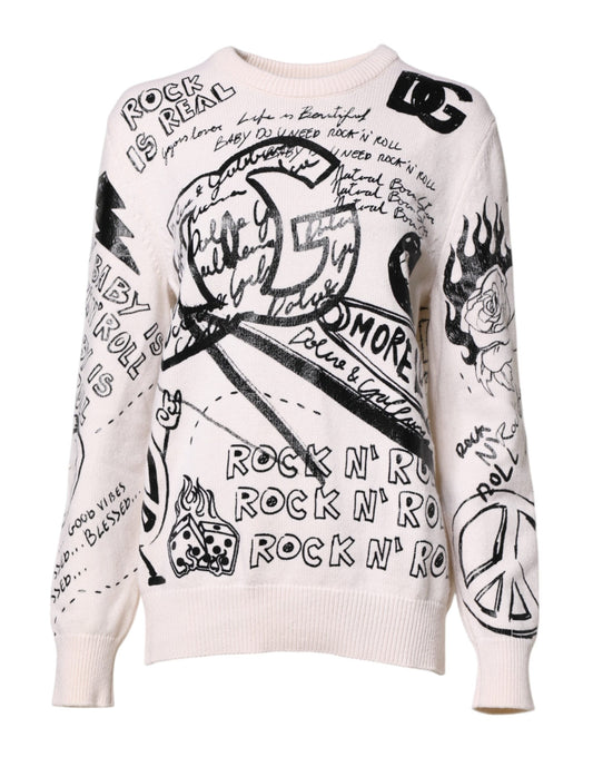 Dolce & Gabbana White Black Logo Print Women Pullover Sweater