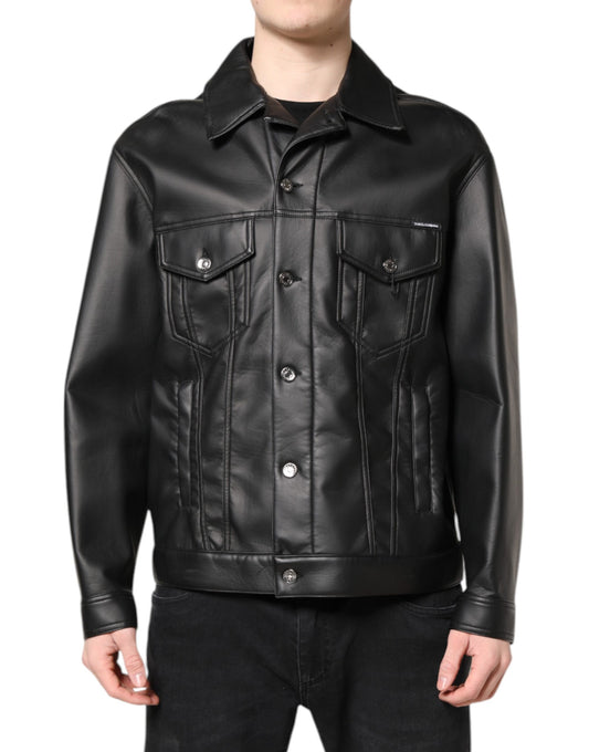 Dolce & Gabbana – Schwarze Bikerjacke aus Polyester mit Knopfleiste