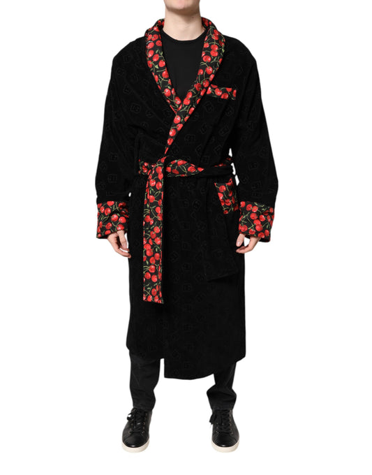 Dolce & Gabbana Wickelmantel mit schwarzem Kirschdruck für Herren, Manteljacke