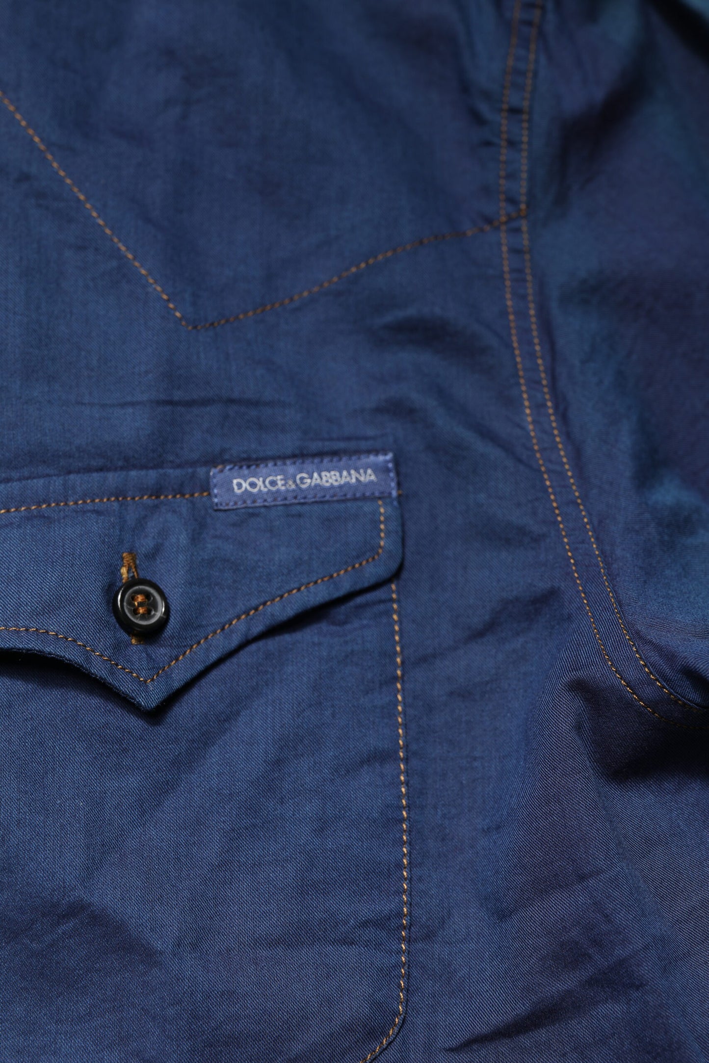 Dolce & Gabbana Blaues, GOLDfarbenes Freizeithemd mit langen Ärmeln aus Baumwolle