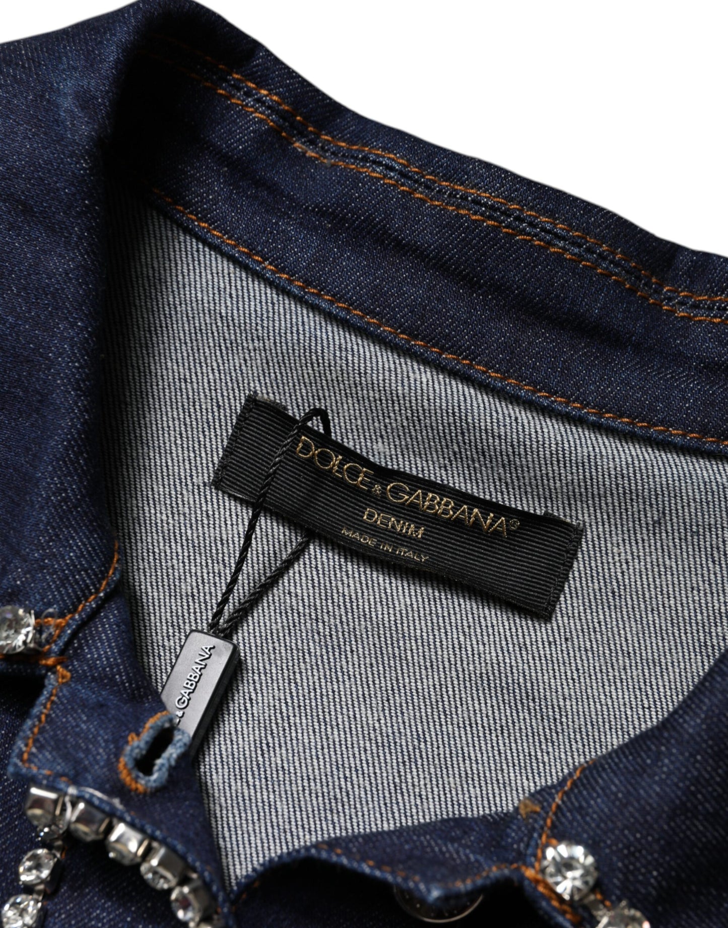 Dolce & Gabbana – Blaue Denim-Baumwolljacke mit Kristallverzierung