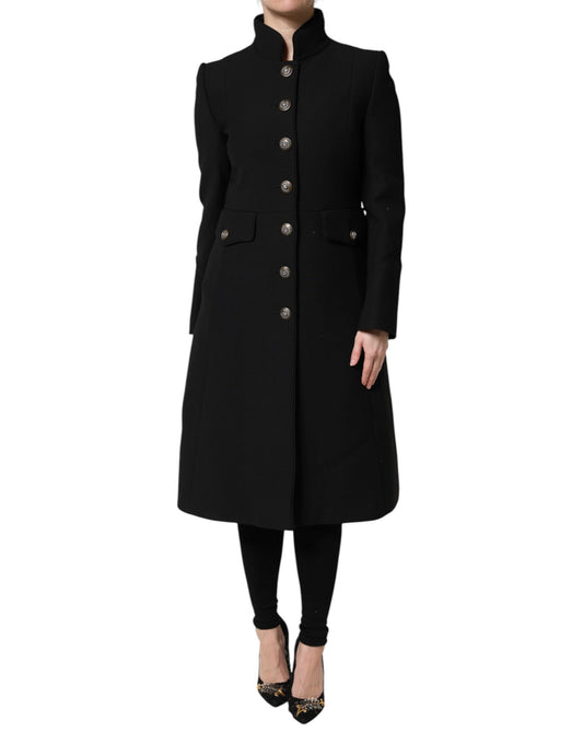 Dolce & Gabbana – Einreihige Trenchcoat-Jacke aus schwarzer Wolle