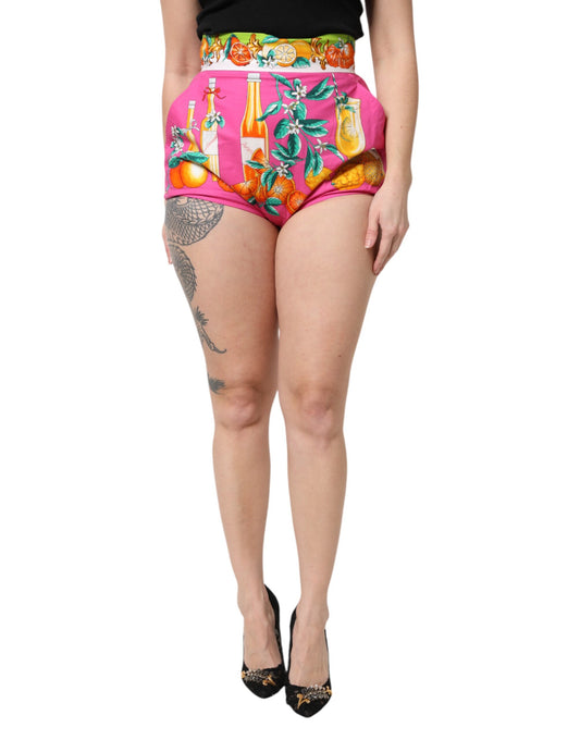 Dolce & Gabbana – Rosa bedruckte Hotpants-Shorts mit hoher Taille