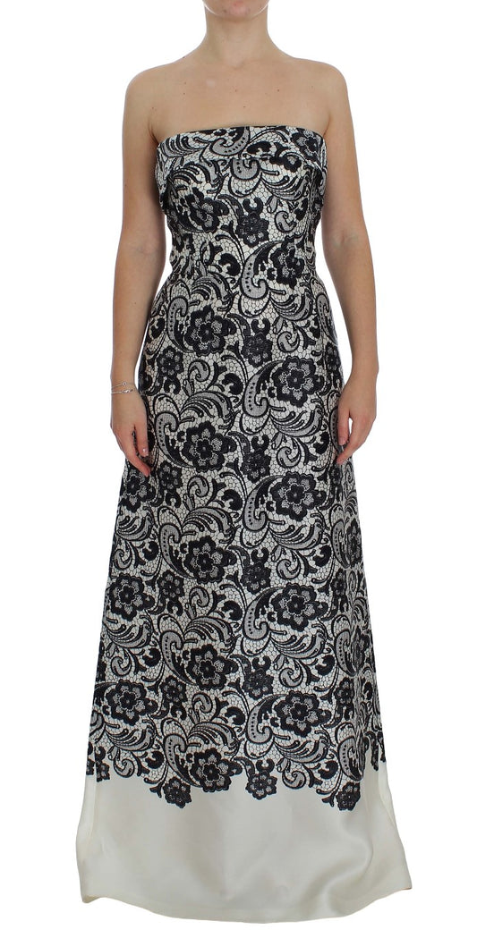 Dolce & Gabbana – Weißes Maxikleid aus Seidenkorsett mit Blumenspitze